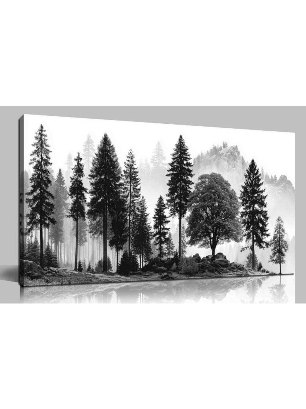 Foggy Forest Wall Art - Black Tree Landscape Decor for Living Room & Office